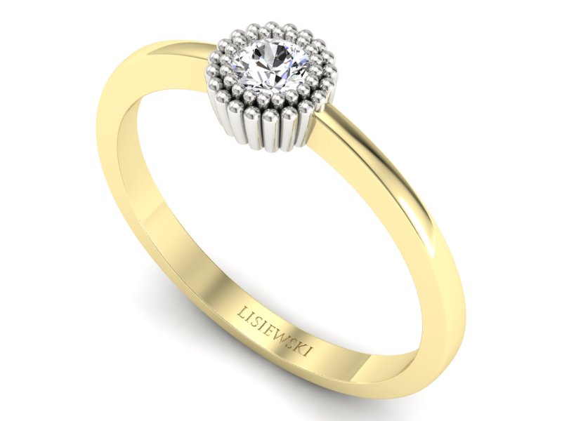 Pierścionek z brylantem żółte i białe złoto 585 - p16462zb - 3