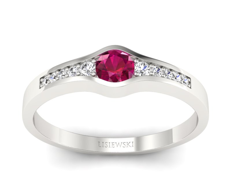 Pierścionek z rubinem i brylantami białe złoto - p16468br - 1