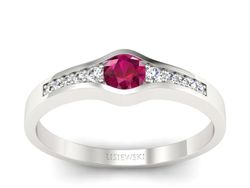 Pierścionek z rubinem i brylantami białe złoto - p16468br