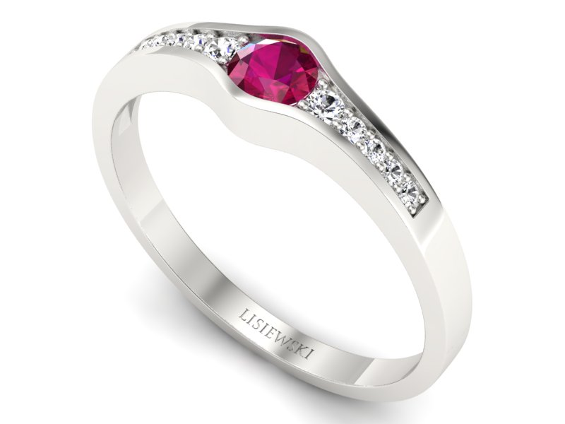 Pierścionek z rubinem i brylantami białe złoto - p16468br - 3