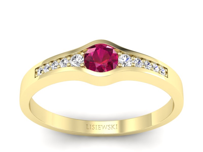 Złoty pierścionek z rubinem i brylantami - p16468zr - 1
