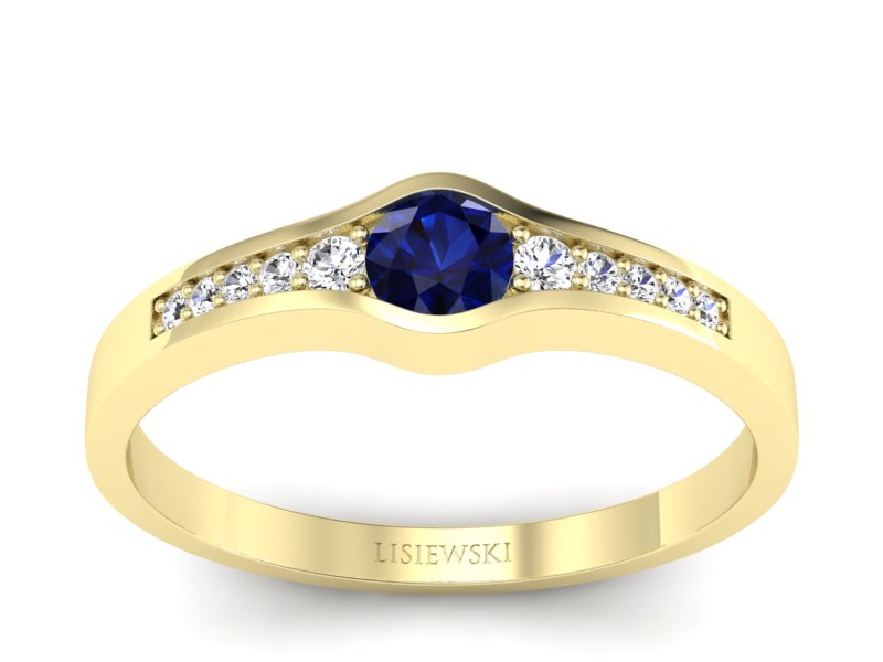 Złoty pierścionek z szafirem i brylantami - p16468zsz - 1