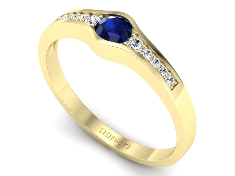 Złoty pierścionek z szafirem i brylantami - p16468zsz - 3