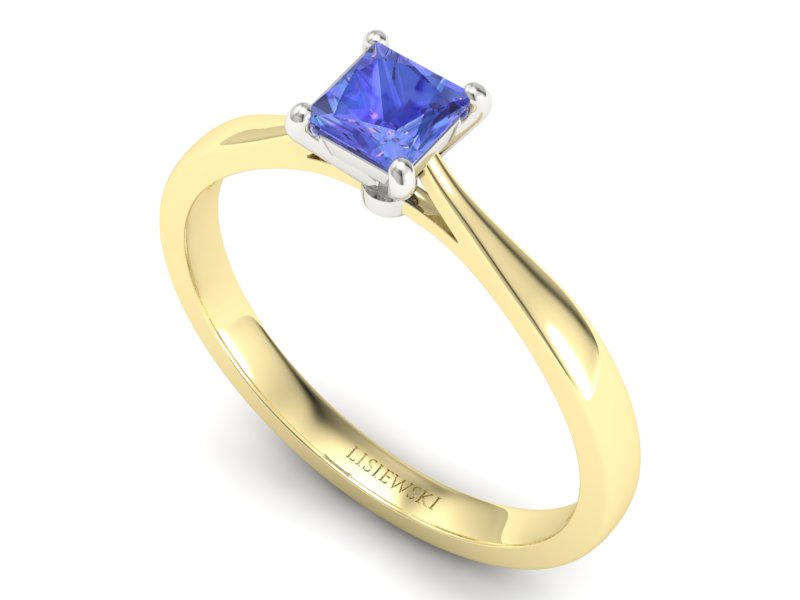 Pierścionek z tanzanitem żółte białe złoto - p16475zbt - 3