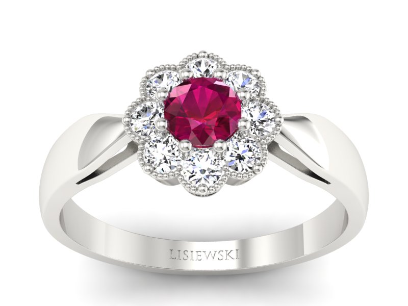 Pierścionek z rubinem i brylantami białe złoto - p16478br - 1