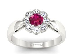 Pierścionek z rubinem i brylantami białe złoto - p16478br