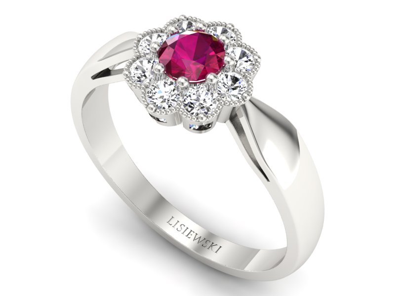 Pierścionek z rubinem i brylantami białe złoto - p16478br - 3