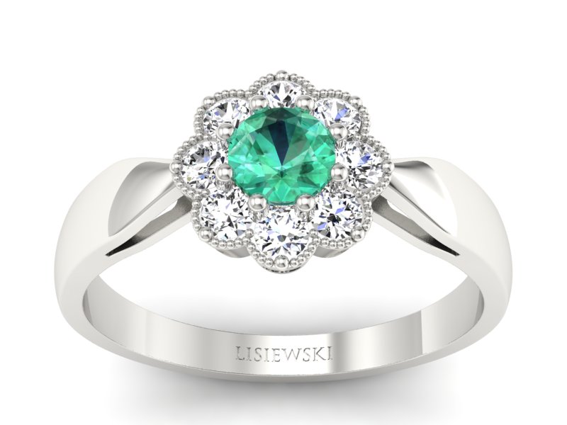 Złoty Pierścionek ze szmaragdem i brylantami - p16478bsm - 1