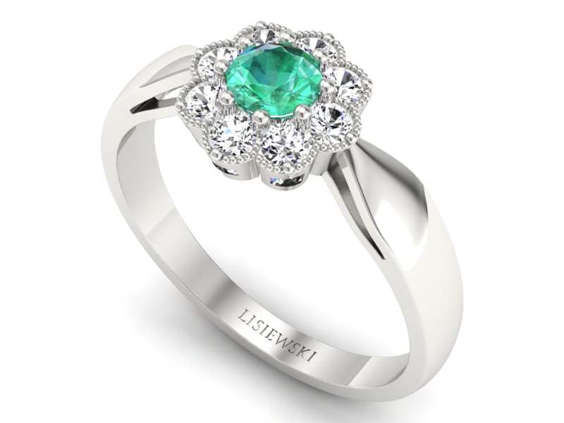 Złoty Pierścionek ze szmaragdem i brylantami - p16478bsm - 3