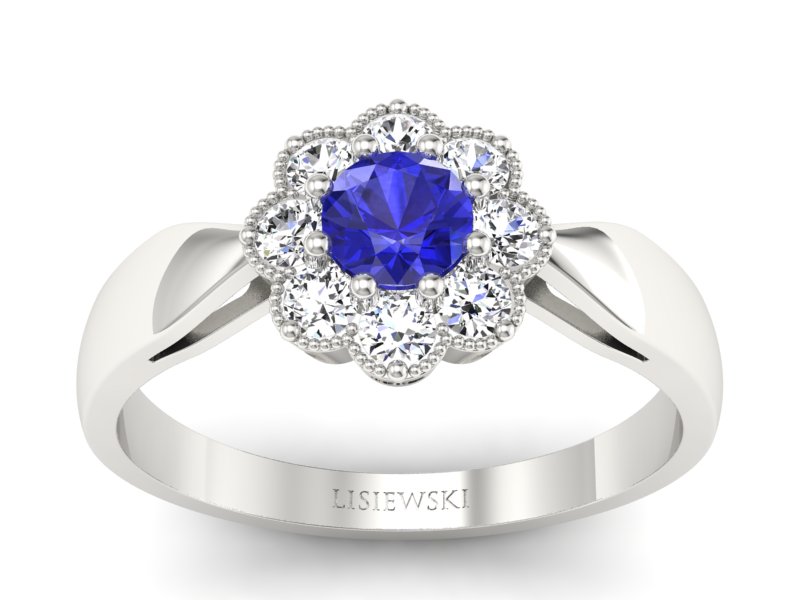 Pierścionek z szafirem i brylantami białe złoto - p16478bszc - 1