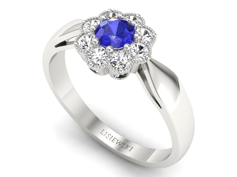 Pierścionek z szafirem i brylantami białe złoto - p16478bszc - 3