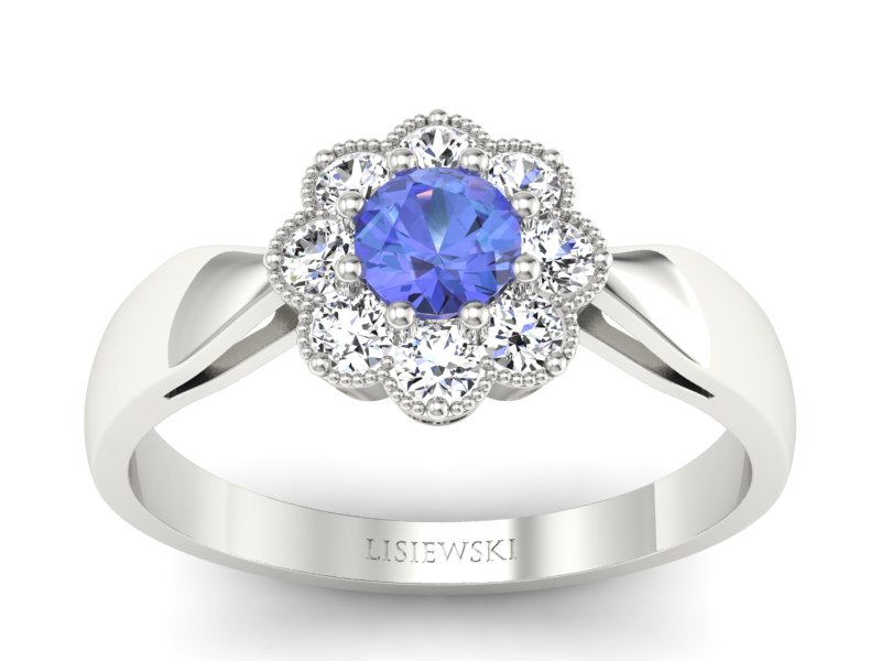 Pierścionek z tanzanitem białe złoto i brylantami - p16478bt - 1