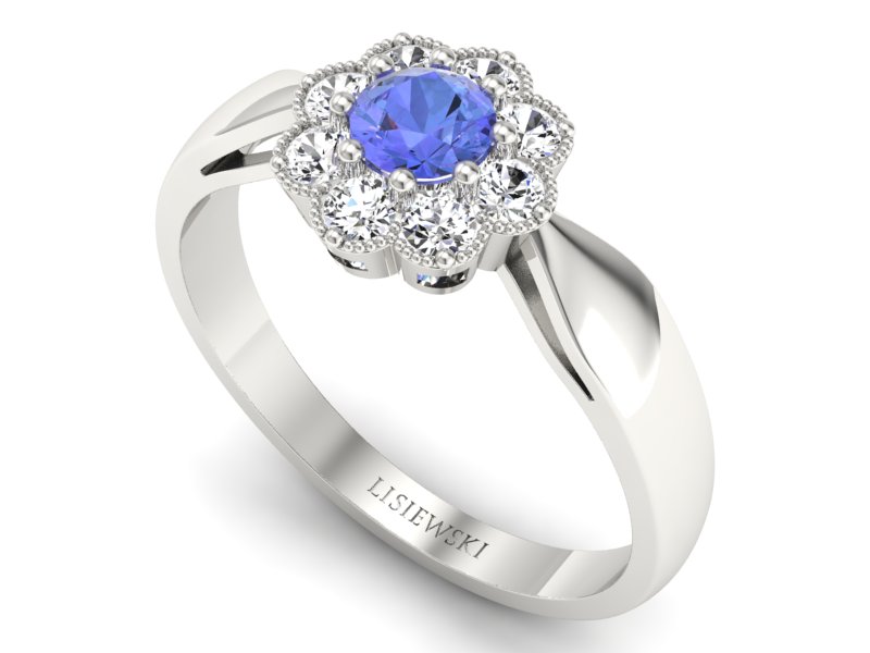 Pierścionek z tanzanitem białe złoto i brylantami - p16478bt - 3