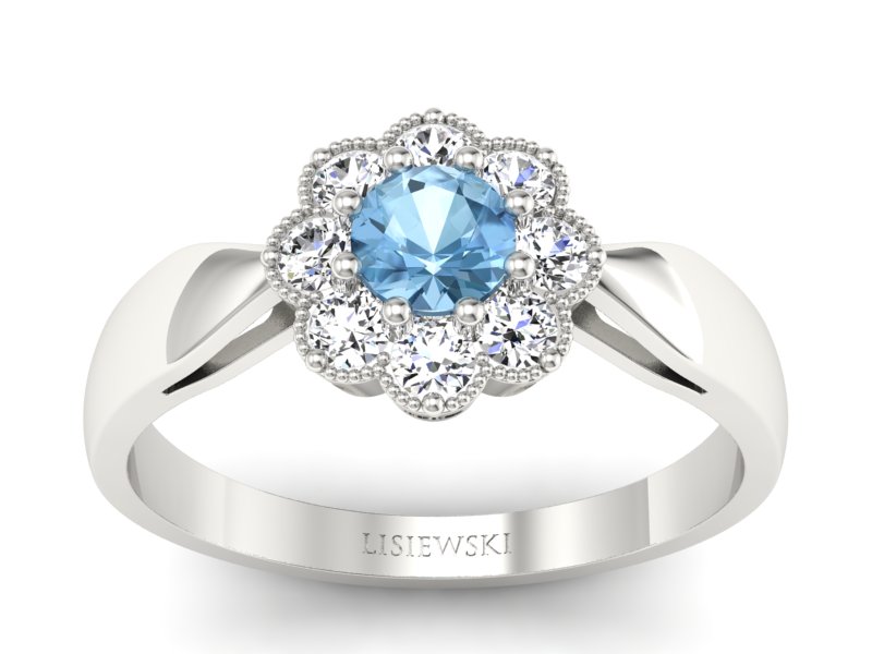 Pierścionek z topazem i brylantami białe złoto - p16478btp - 1