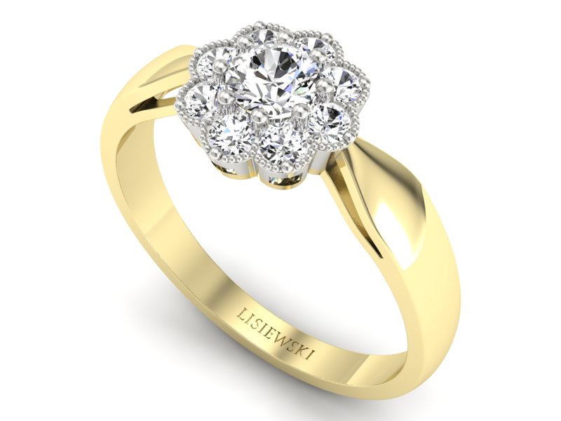 Pierścionek z diamentami żółte i białe złoto 585 - p16478zb - 3