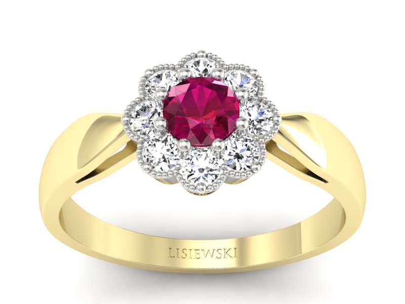 Pierścionek z rubinem i diamentami złoto 585 - p16478zbr - 1