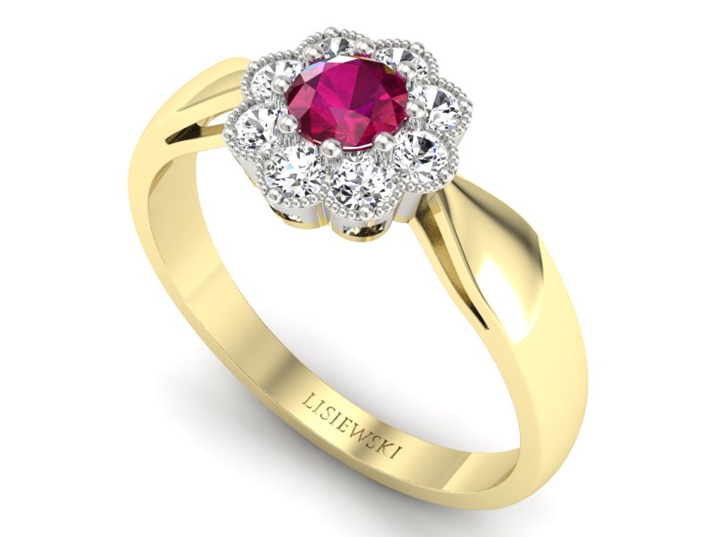 Pierścionek z rubinem i diamentami złoto 585 - p16478zbr - 3