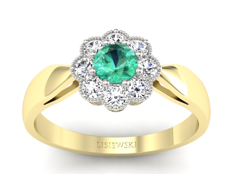 Złoty Pierścionek ze szmaragdem i diamentami - p16478zbsm - 1
