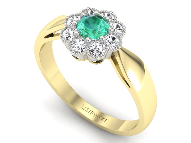 Złoty Pierścionek ze szmaragdem i diamentami - p16478zbsm - 3