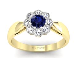 Złoty Pierścionek z szafirem i brylantami - p16478zbsz