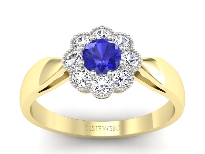 Pierścionek z szafirem i diamentami złoto 585 - p16478zbszc - 1