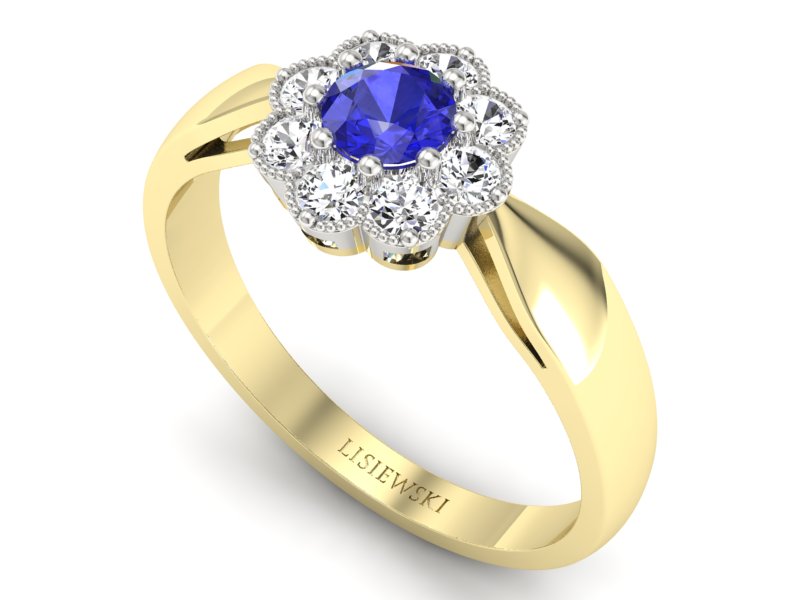 Pierścionek z szafirem i diamentami złoto 585 - p16478zbszc - 3