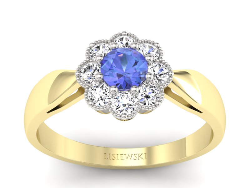 Pierścionek z tanzanitem i brylantami zloto 585 - p16478zbt - 1