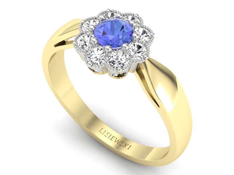 Pierścionek z tanzanitem i brylantami zloto 585 - p16478zbt - 3