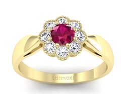 Złoty Pierścionek z rubinem i brylantami - p16478zr