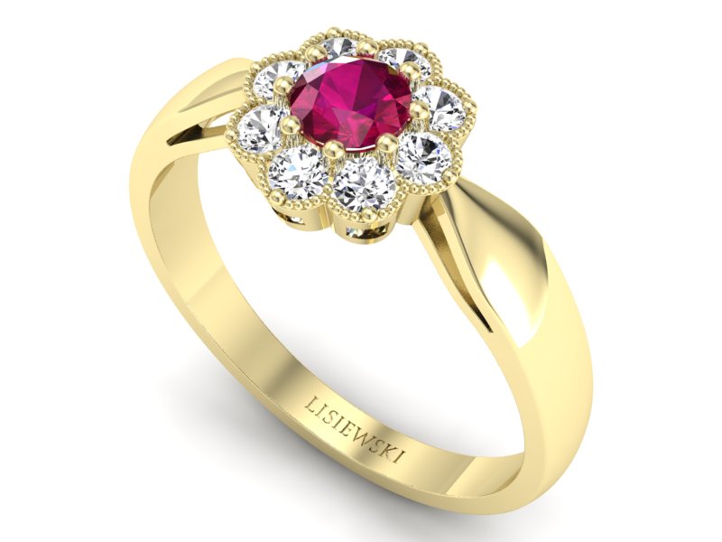 Złoty Pierścionek z rubinem i brylantami - p16478zr - 3