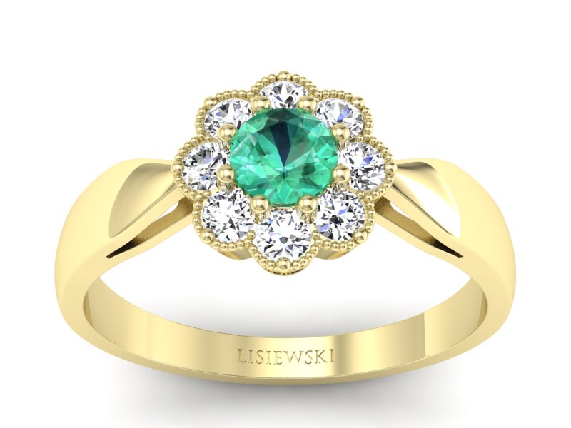 Złoty Pierścionek ze szmaragdem i brylantami - p16478zsm - 1