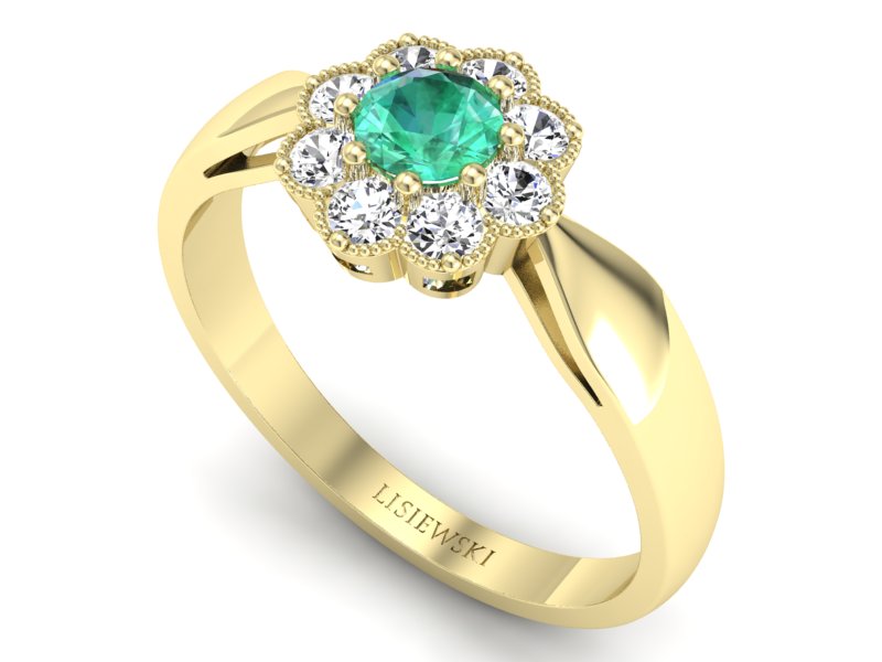 Złoty Pierścionek ze szmaragdem i brylantami - p16478zsm - 3