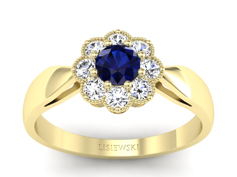 Pierścionek z szafirem i brylantami zloto 585 - p16478zsz - 1