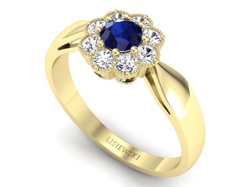 Pierścionek z szafirem i brylantami zloto 585 - p16478zsz - 3