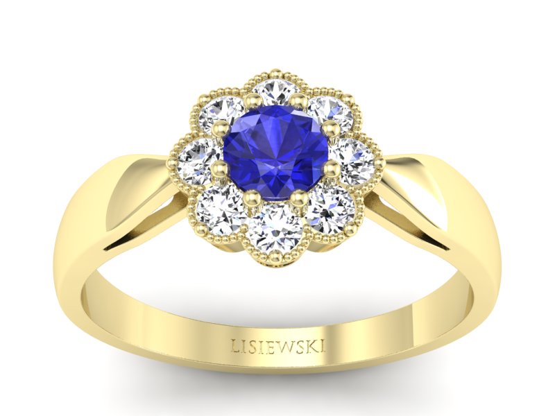 Złoty pierścionek z szafirem i diamentami - p16478zszc - 1