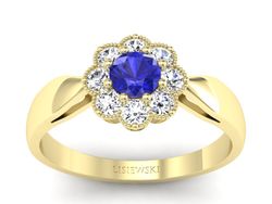 Złoty pierścionek z szafirem i diamentami - p16478zszc