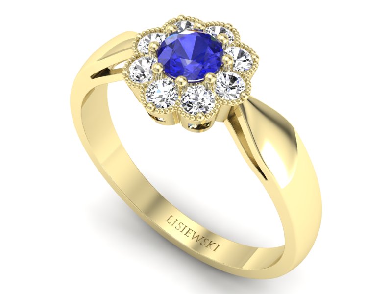 Złoty pierścionek z szafirem i diamentami - p16478zszc - 3