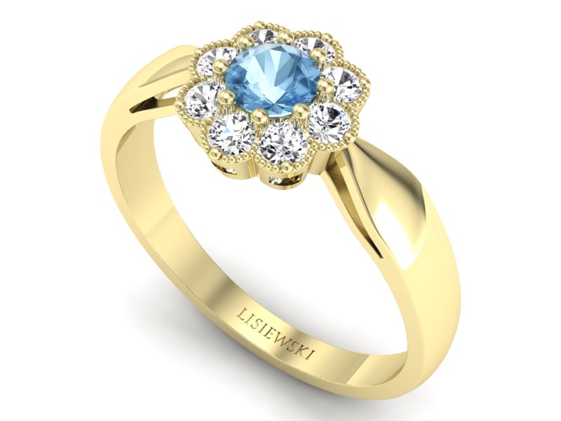 Złoty Pierścionek z topazem i brylantami 585 - p16478ztp - 3