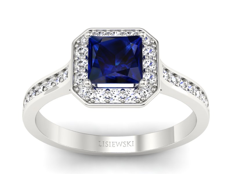 Pierścionek z szafirem i brylantami białe złoto - p16480bsz - 1