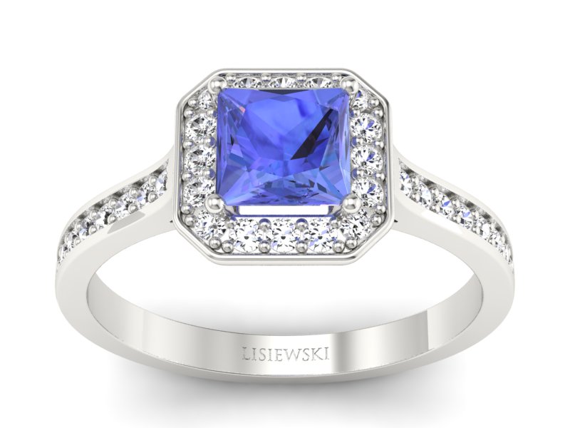 Pierścionek z tanzanitem białe złoto i brylantami - p16480bt - 1