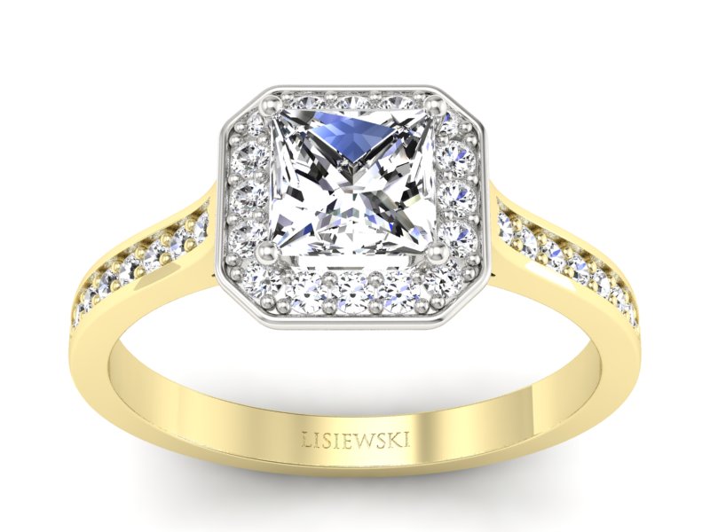 Pierścionek z diamentami białe i żółte złoto - p16480zb - 1