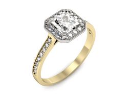 Pierścionek z diamentami białe i żółte złoto - p16480zb