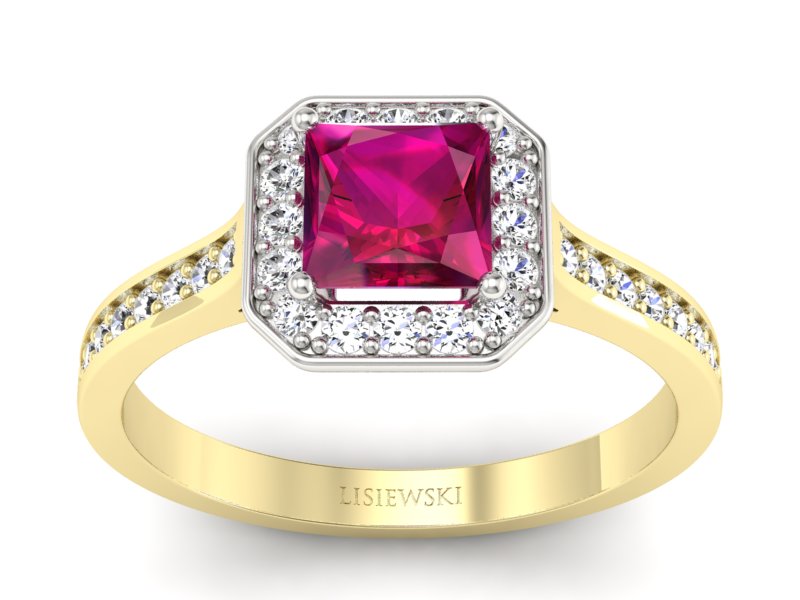 Pierścionek z rubinem i diamentami złoto 585 - p16480zbr - 1