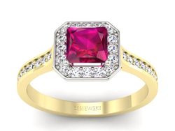 Pierścionek z rubinem i diamentami złoto 585 - p16480zbr