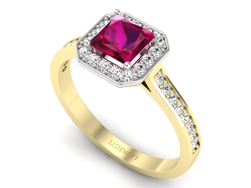 Pierścionek z rubinem i diamentami złoto 585 - p16480zbr