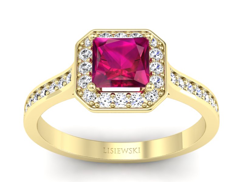 Złoty Pierścionek z rubinem i brylantami - p16480zr - 1