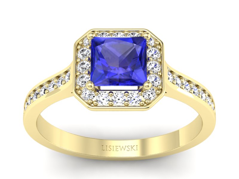 Złoty Pierścionek z szafirem i brylantami - p16480zszc - 1