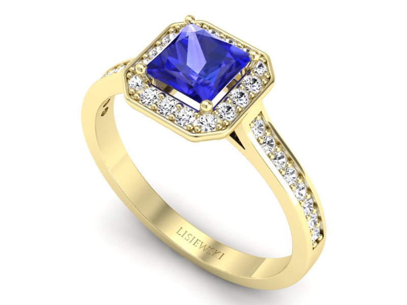 Złoty Pierścionek z szafirem i brylantami - p16480zszc - 3