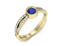 Złoty pierścionek z szafirem i diamentami - p16482zszc