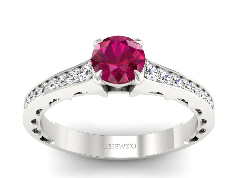 Złoty pierścionek z rubinem i brylantami białe złoto - p16501br - 1